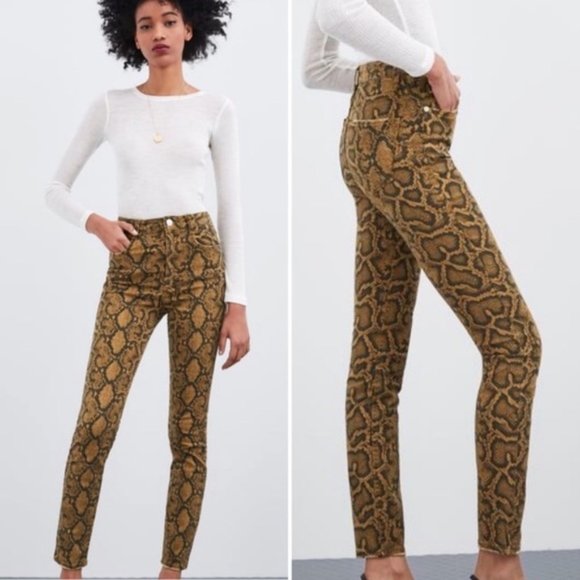 Zara Denim - Zara High Rise Snakeskin Skinny Jeans